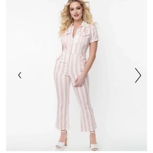 NWT UNIQUE VINTAGE pink and white jumpsuit